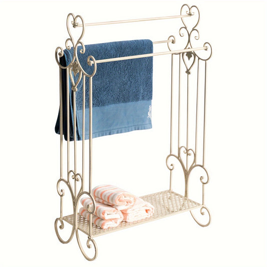 Three Tier Metal Freestanding Towel Rack With Shelf For Bathroom