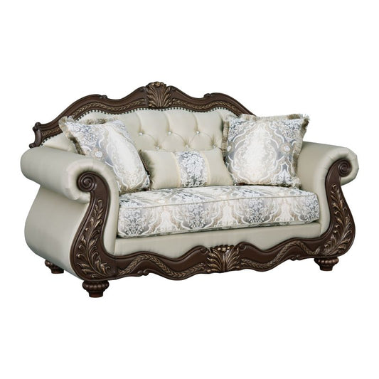 Button Tufted Loveseat With 3 Pillows And Sturdy Wood Frame
