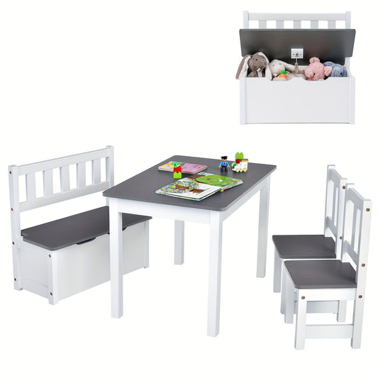 COSTWAY 4-Piece Wooden Activity Table And Chairs Set With Storage