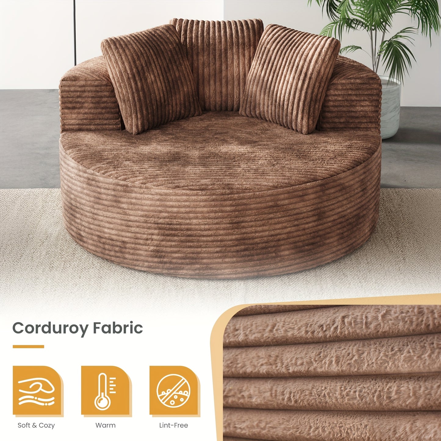 Corduroy Modular Sofa Bed With Built-In Pillows For Living Room