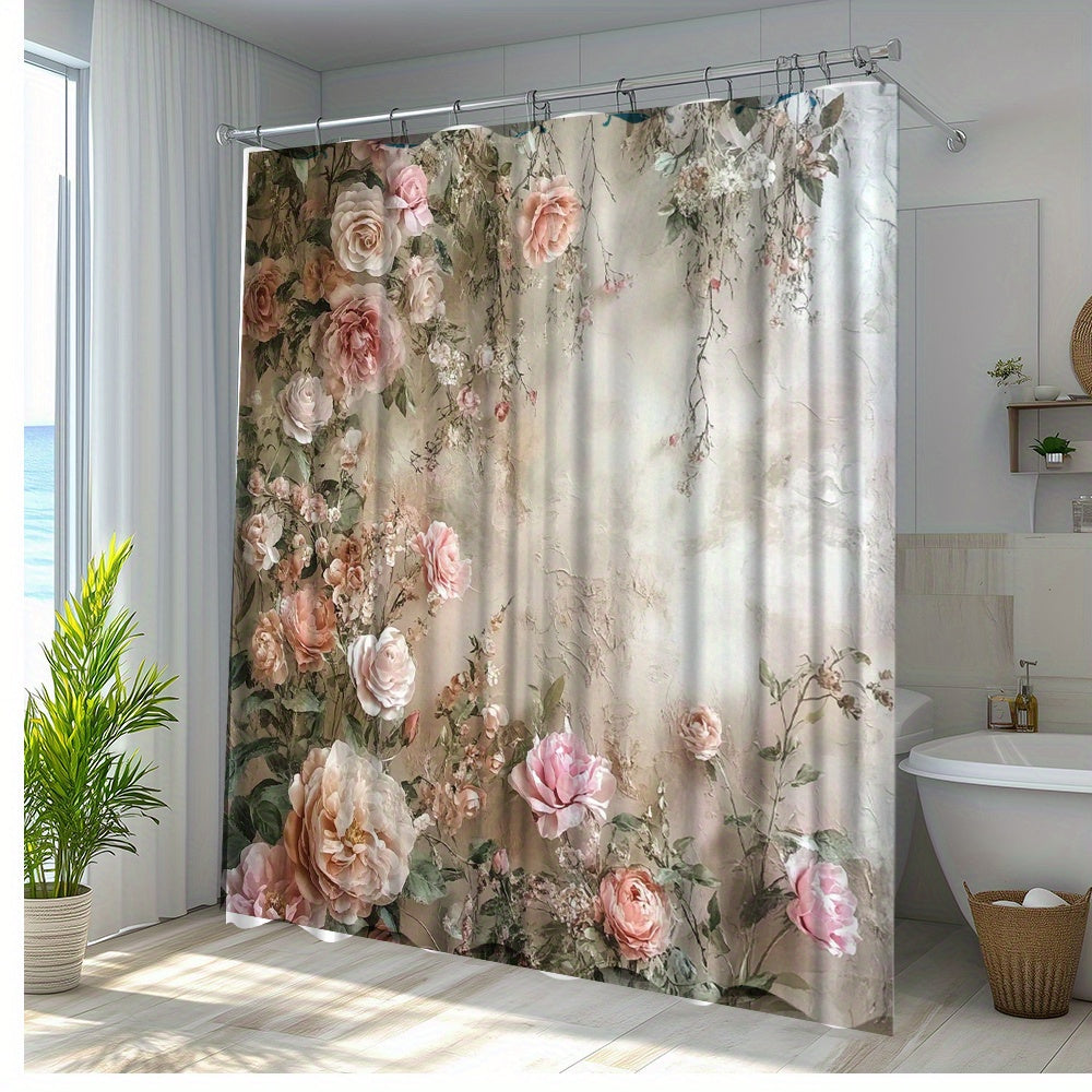 Elegant Floral Shower Curtain With Roses for Bathroom Decor