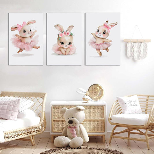 Bunny Canvas Wall Art Set for Nursery and Girls Room