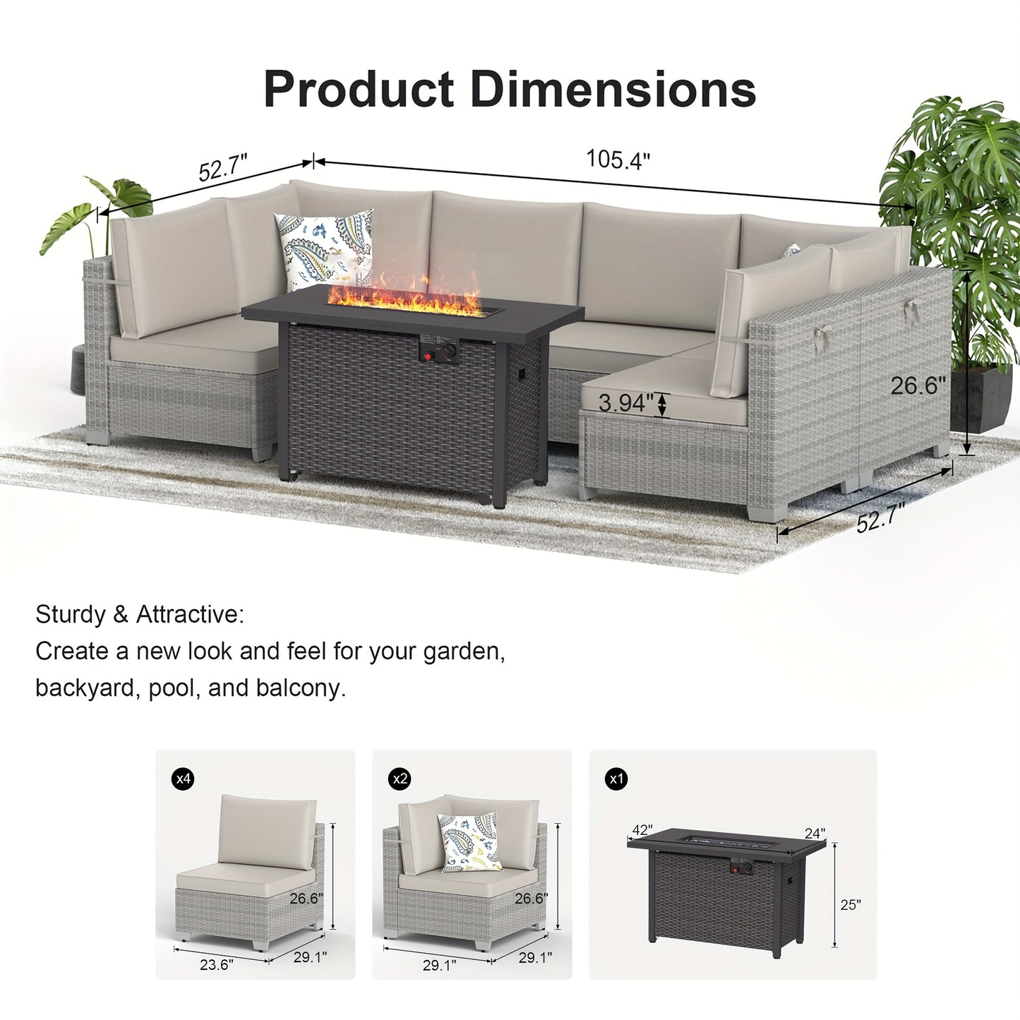 7-Piece Outdoor Patio Furniture Set With Propane Fire Pit Table