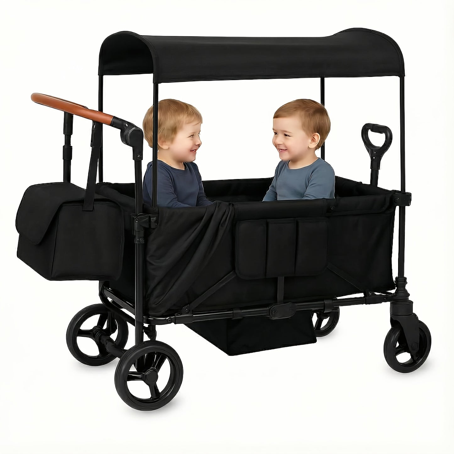 Foldable Luxury Stroller Wagon With Adjustable Canopy For Two Kids
