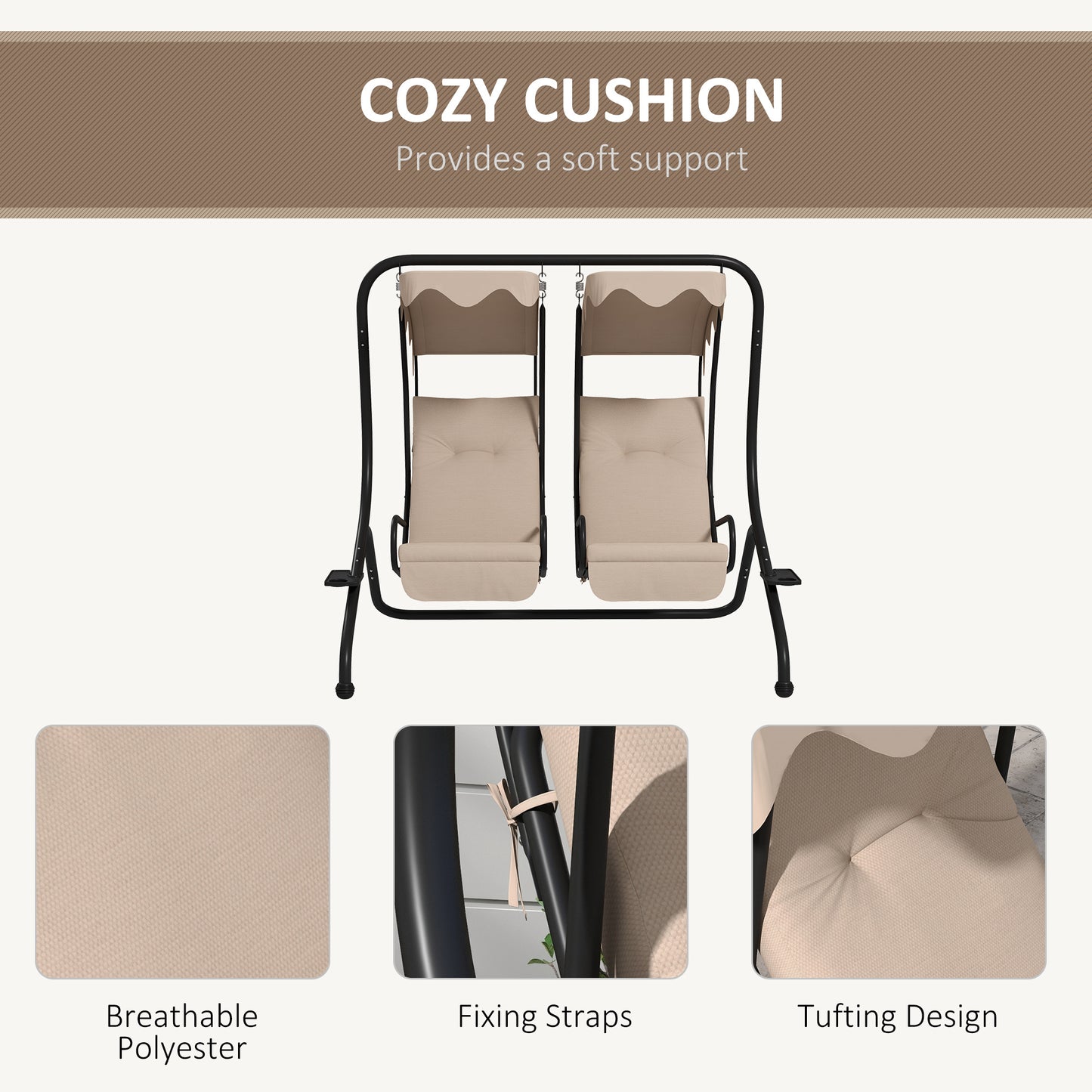 OUTSUNNY Patio Swing Chair With 2 Seats Cup Holders