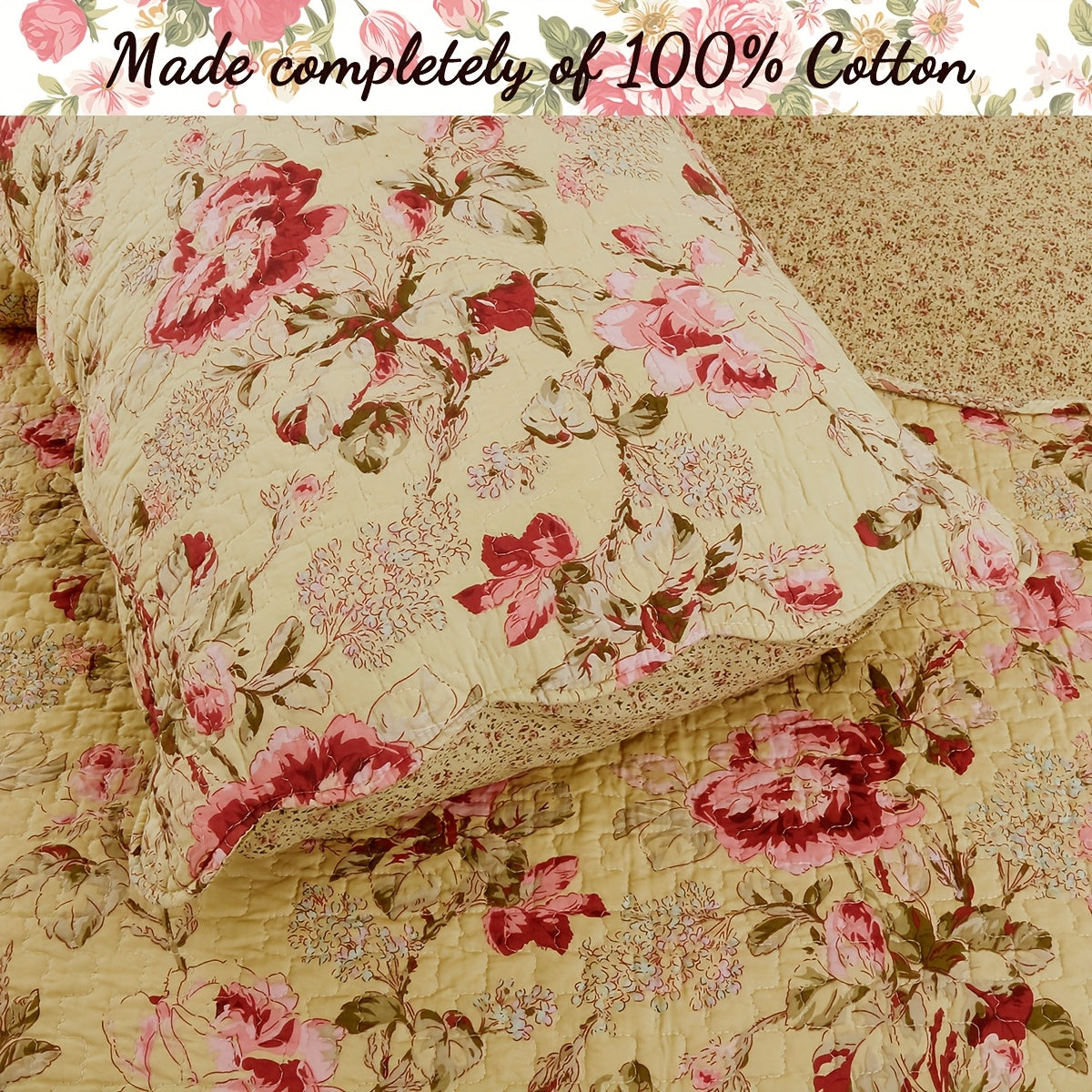 Vintage Rose Floral 100 Percent Cotton Quilt Bedding Set