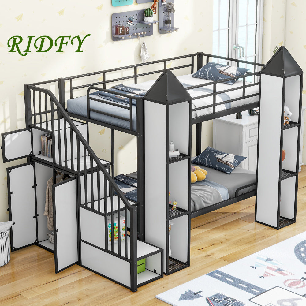 Ridfy Princess Castle Bunk Bed With Wardrobe And Storage Staircase