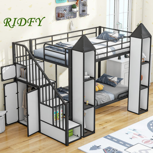 Ridfy Princess Castle Bunk Bed With Wardrobe And Storage Staircase