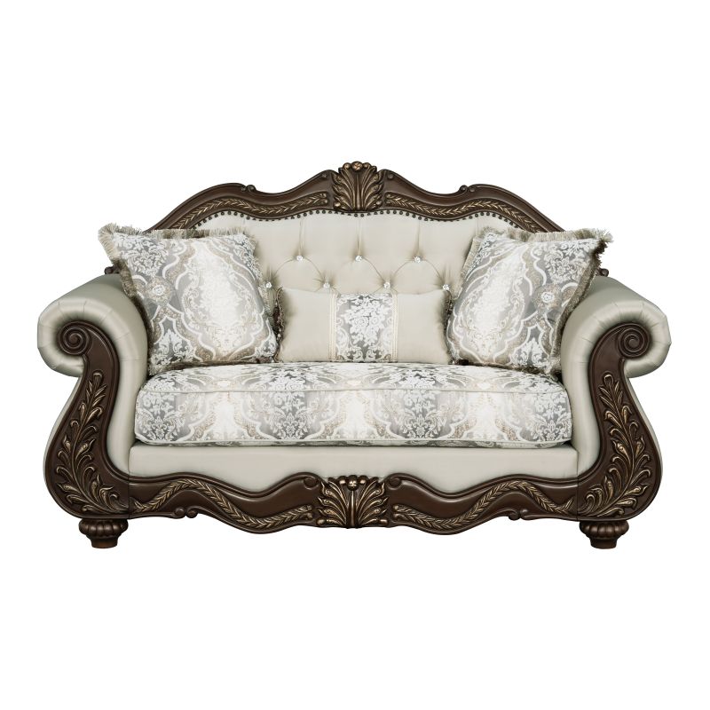 Button Tufted Loveseat With 3 Pillows And Sturdy Wood Frame
