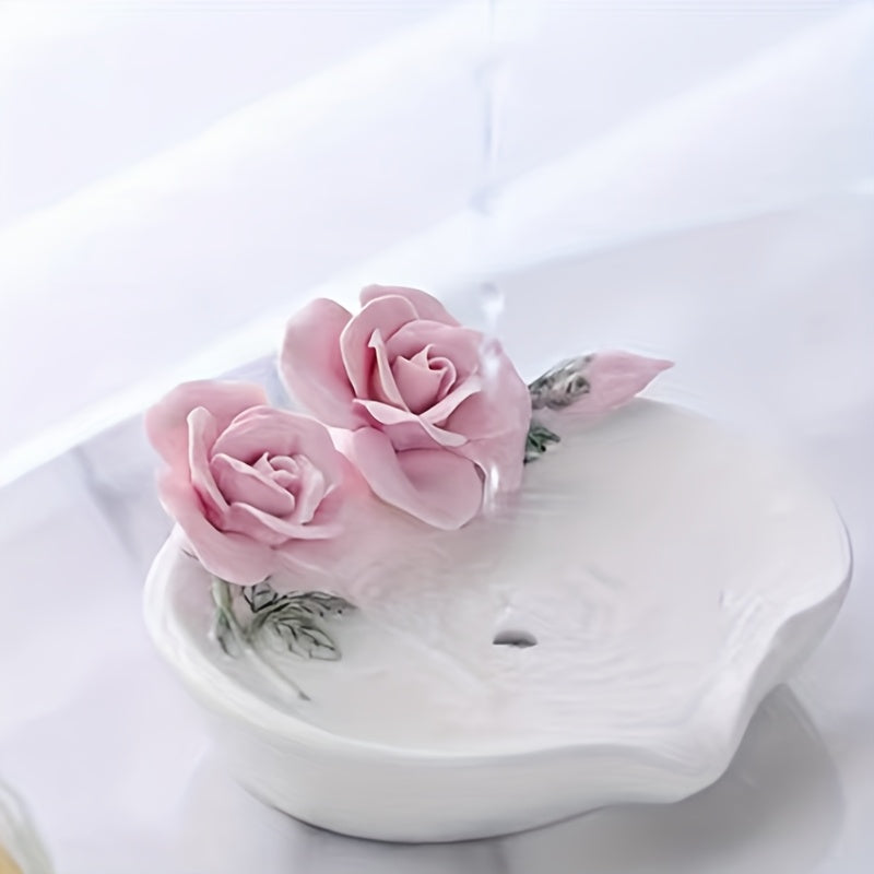 Ceramic Oval Soap Dish Hand Pinched Rose