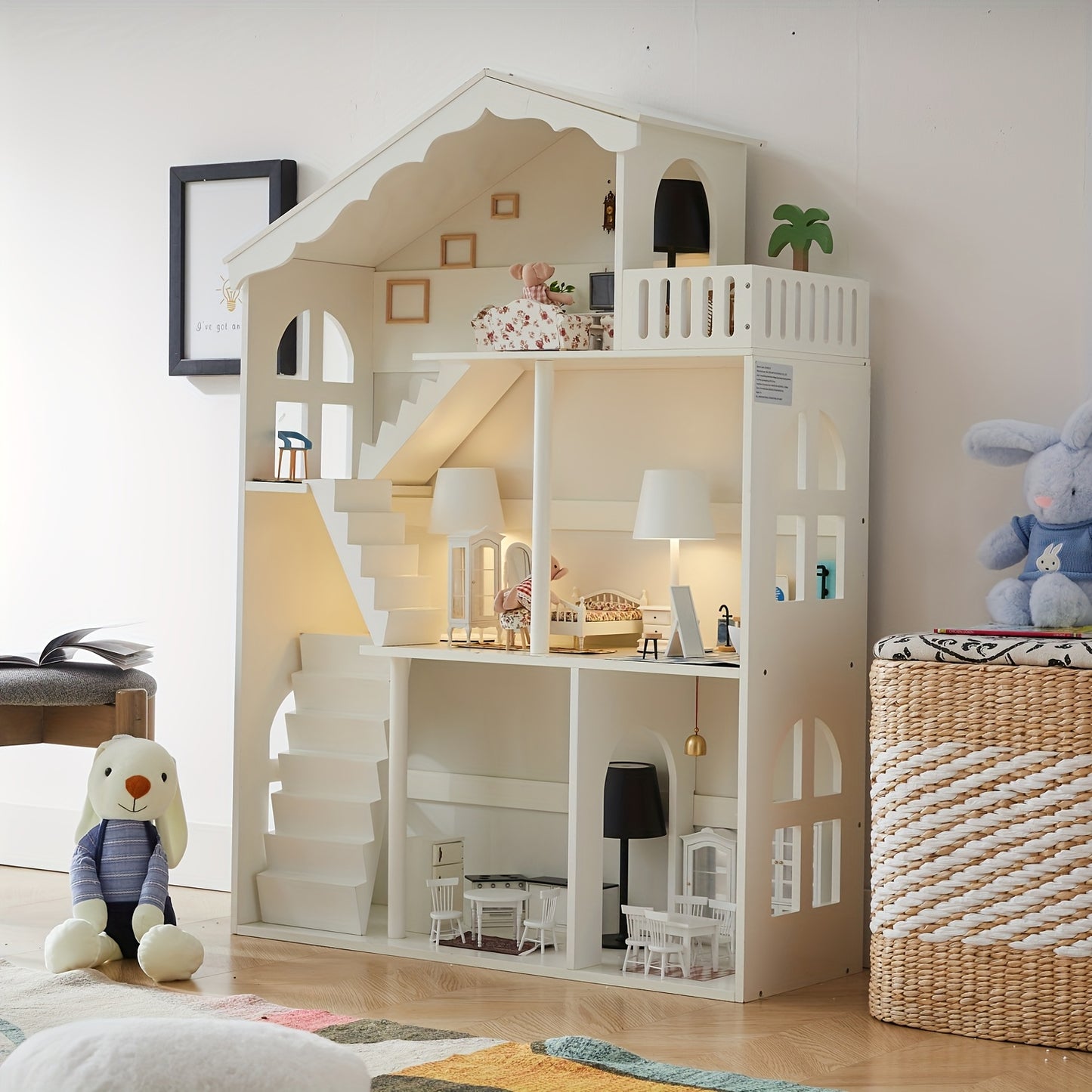 HILIROOM 3 Tier Freestanding Kids Bookshelf Dollhouse Storage