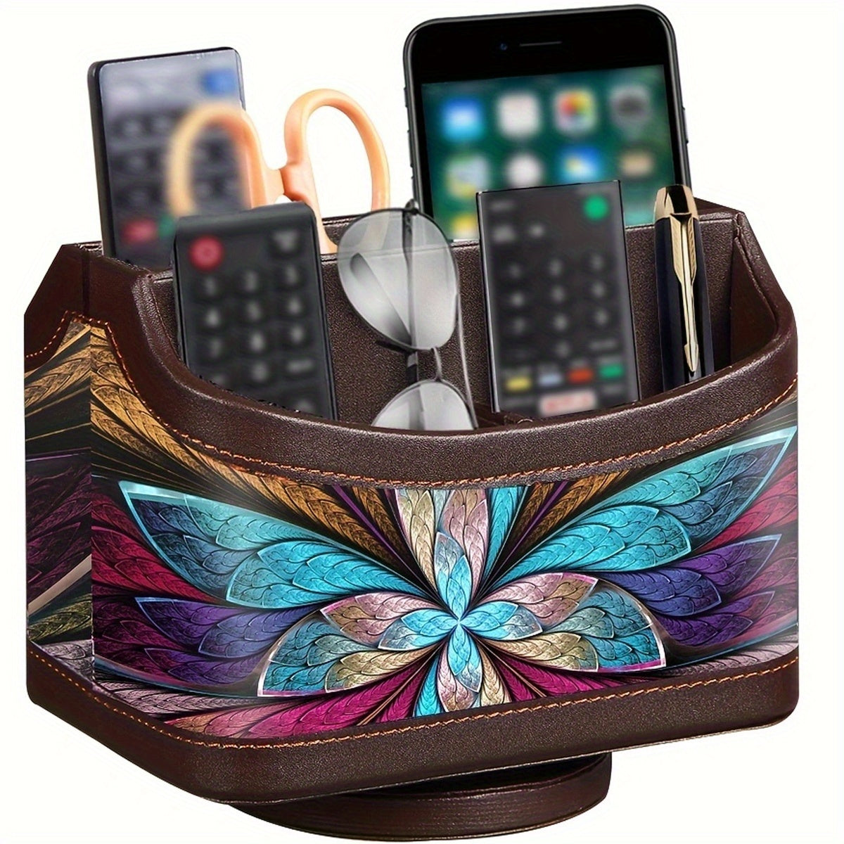 MILITWO 360 Degree Swivel Remote Holder Compartments PU Leather Organizer