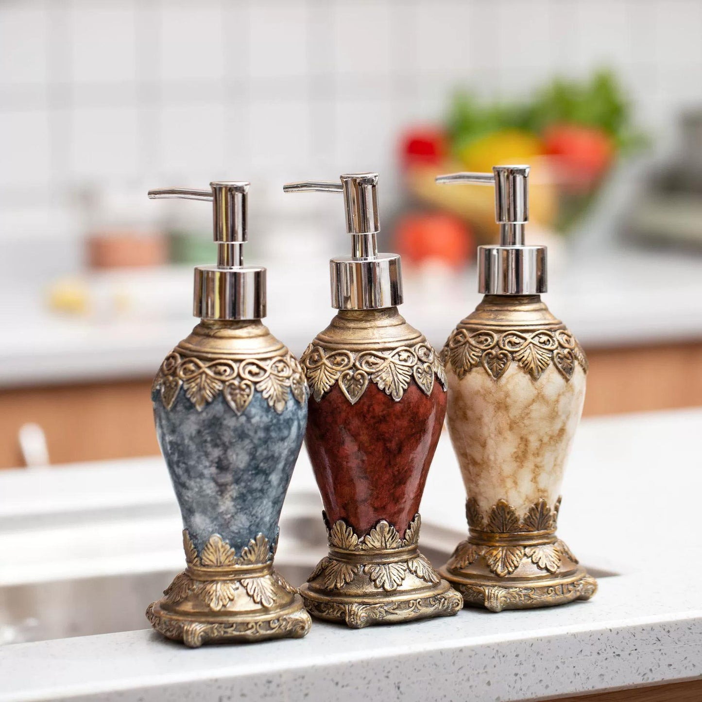 Retro Agate Bottles Dispenser With Rustproof Pump For Oils
