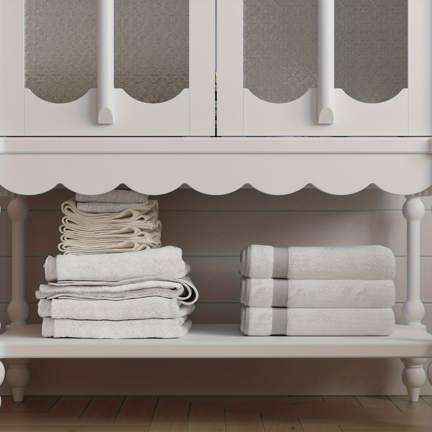 FUFU&GAGA Freestanding Bathroom Cabinet With Frosted Glass Doors
