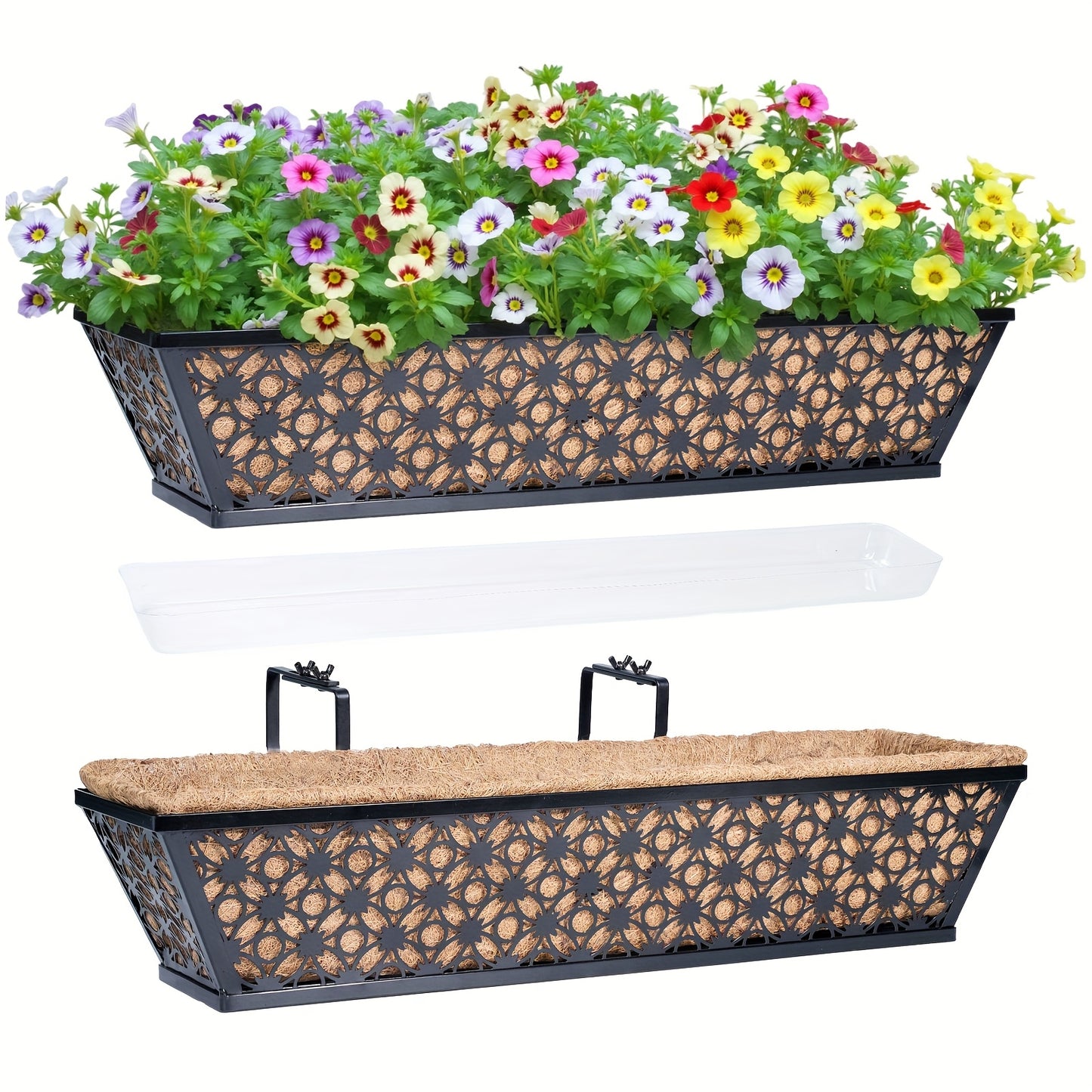 Balcony Railing Planters With Adjustable Bracket And Coco Liner