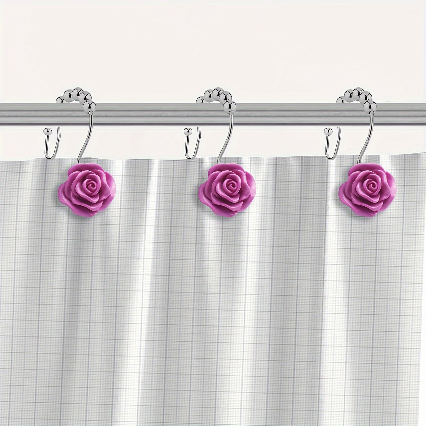 Resin Floral Shower Curtain Hooks Stainless Steel Double Hooks