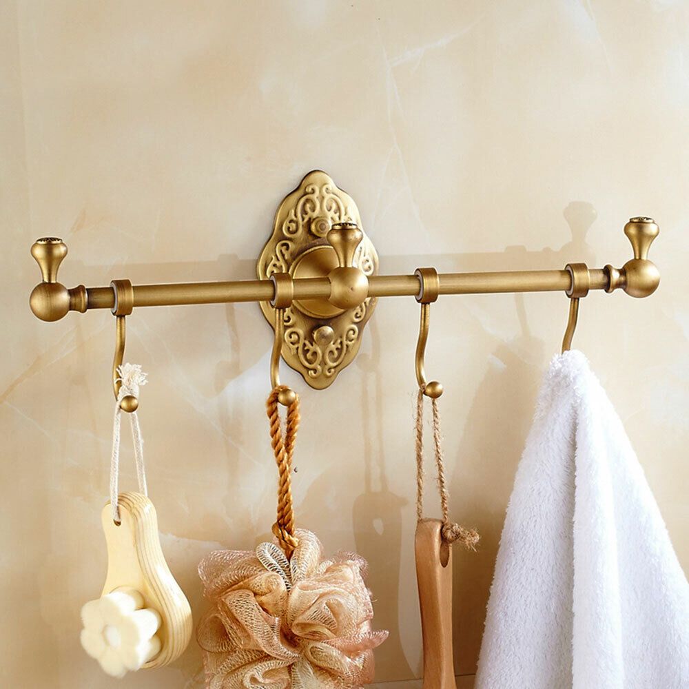 GDRASUYA Brass Wall Mounted Towel Bar Rack With Shelf Hooks
