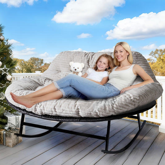 YOXIFO Outdoor Double Rocking Chair Sofa With Phone Holder