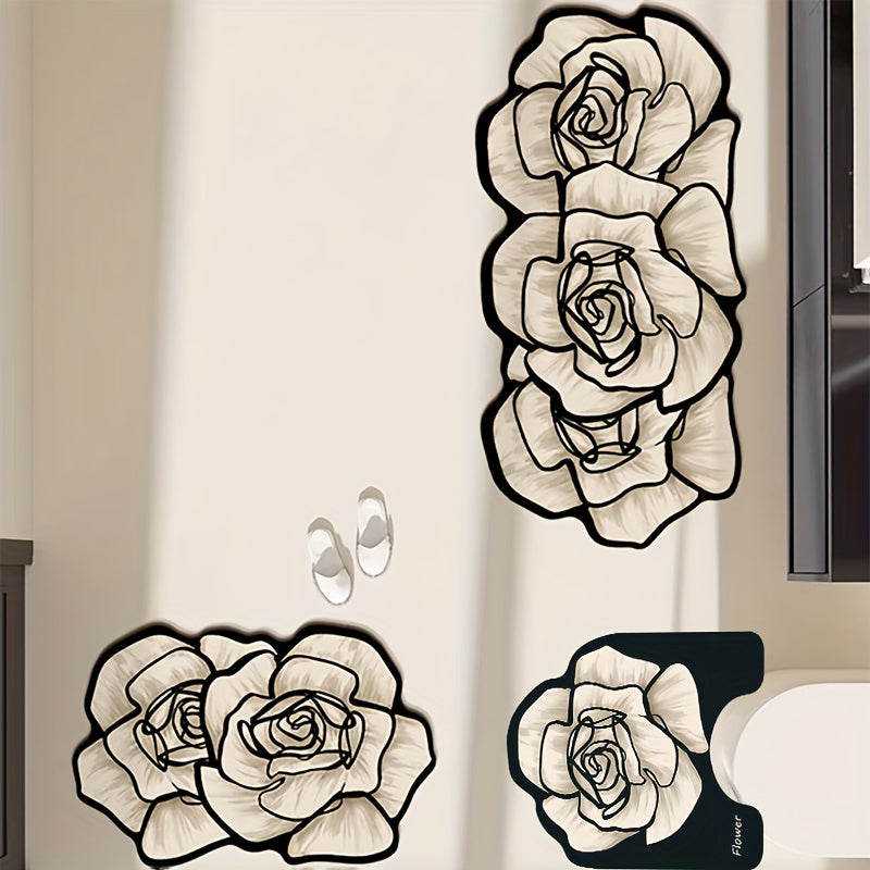 Elegant Floral Diatomite Bathroom Mat Set 3 Piece Non Slip