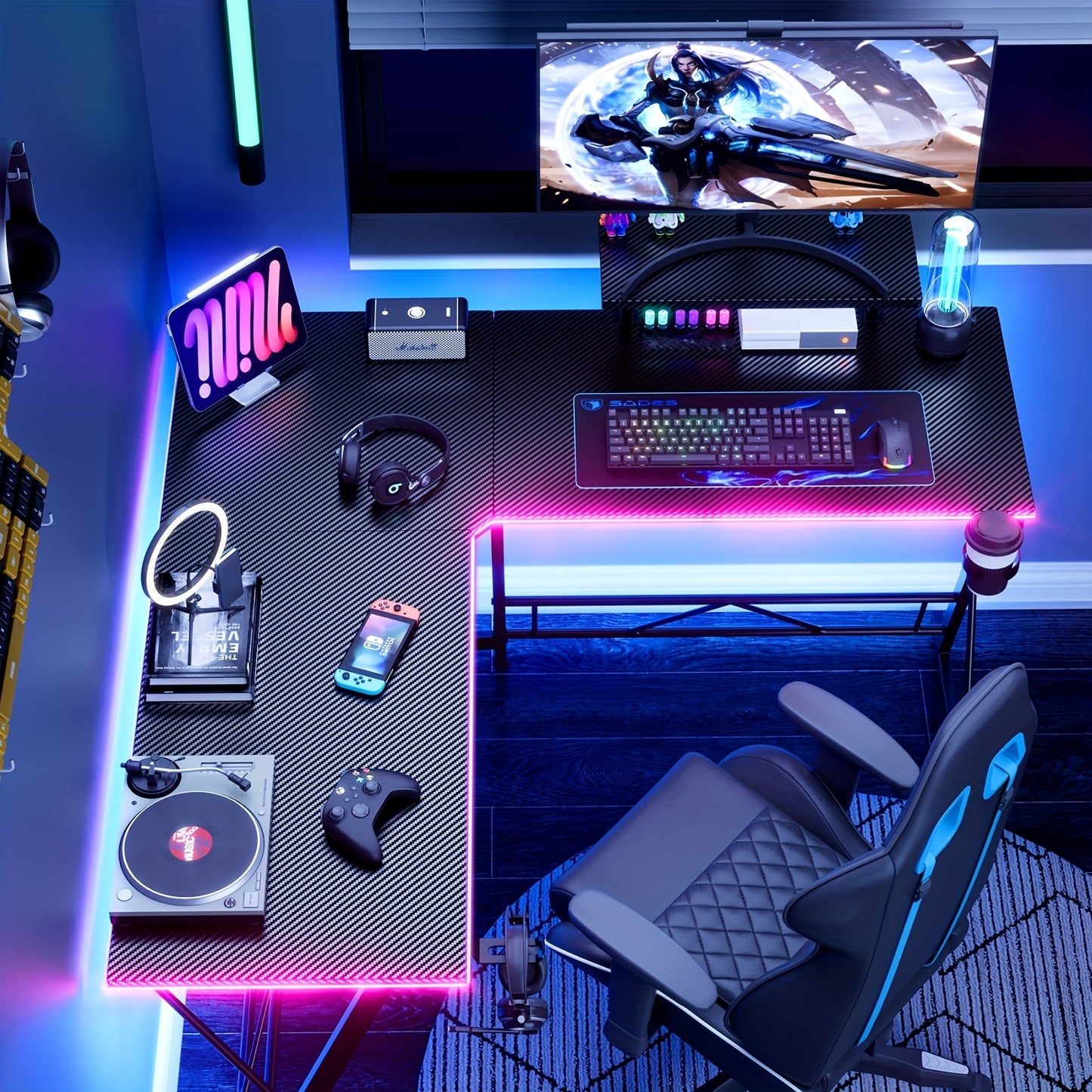 MUSEN L Shaped Gaming Desk With Monitor Stand