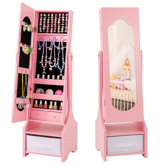 COSTWAY Princess Vanity Set with Chair and Jewelry Armoire