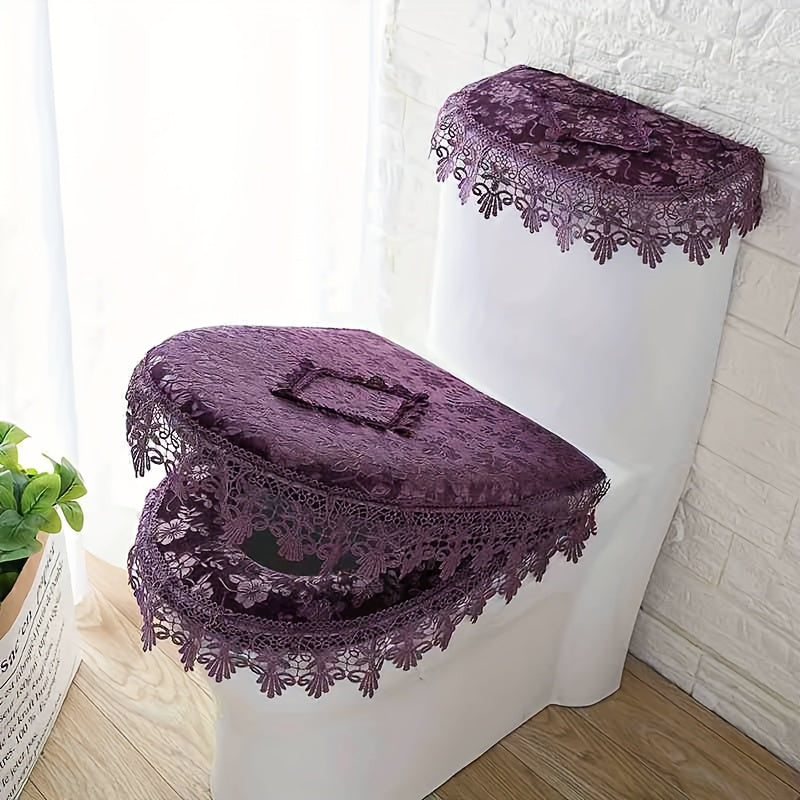 Elegant Lace Edge Toilet Seat Cover 3 Pack Soft Microfiber