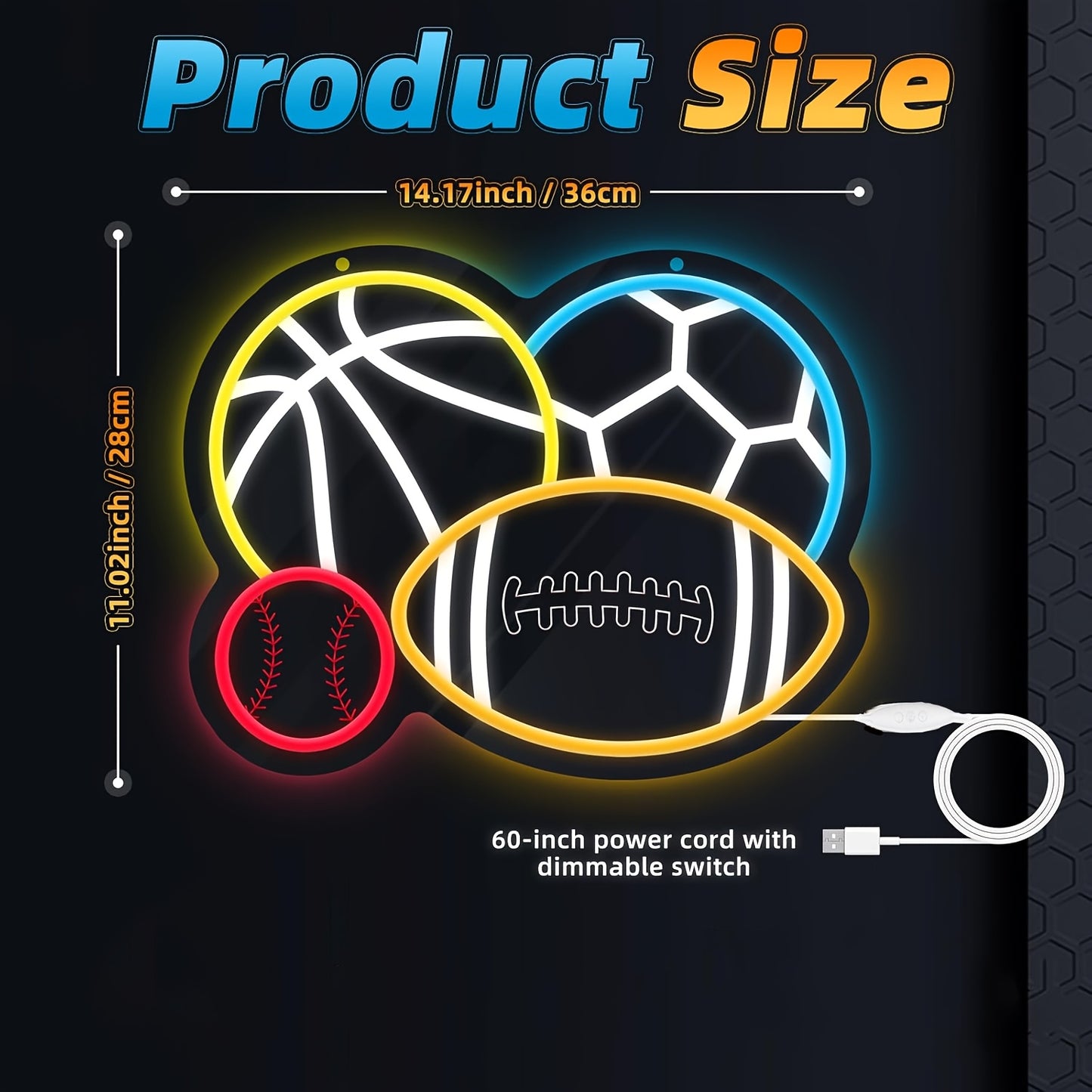 Flybaby Neon Four Sports Balls Wall Sign LED USB Powered