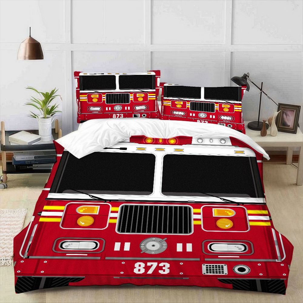 Fire Truck Bedding Duvet Set With Zipper Closure 3 Piece