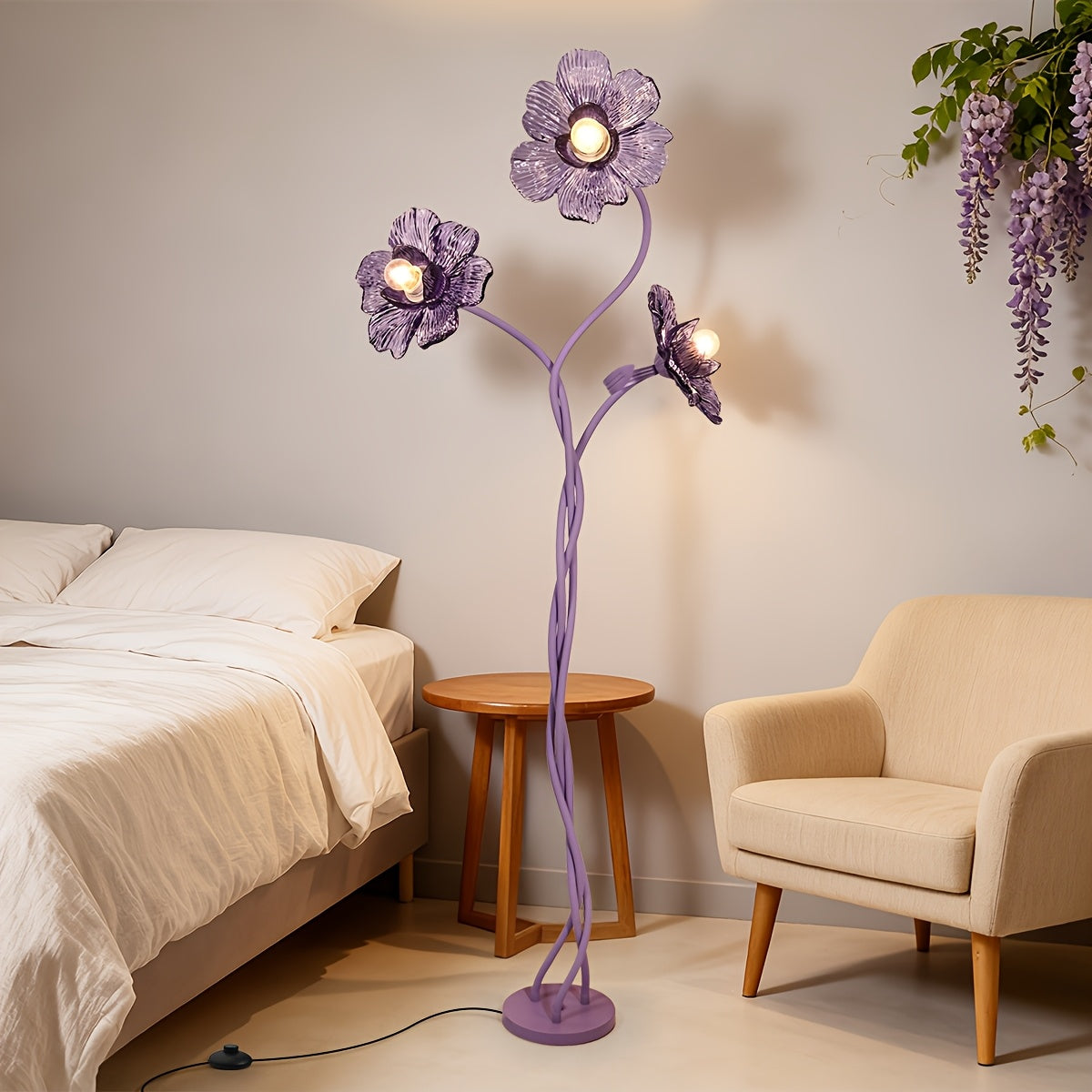 Cherry Blossom Three-Head Floor Lamp With Retractable Swivel Foot Switch