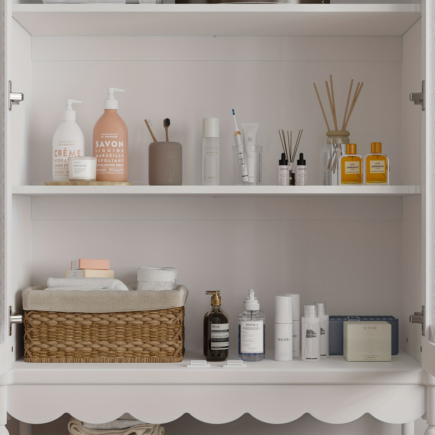FUFU&GAGA Freestanding Bathroom Cabinet With Frosted Glass Doors