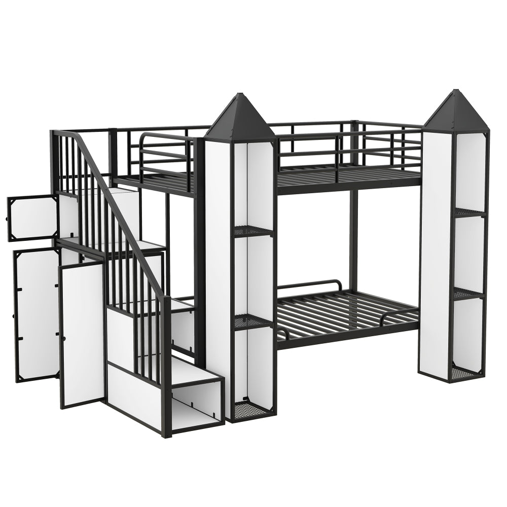 Ridfy Princess Castle Bunk Bed With Wardrobe And Storage Staircase