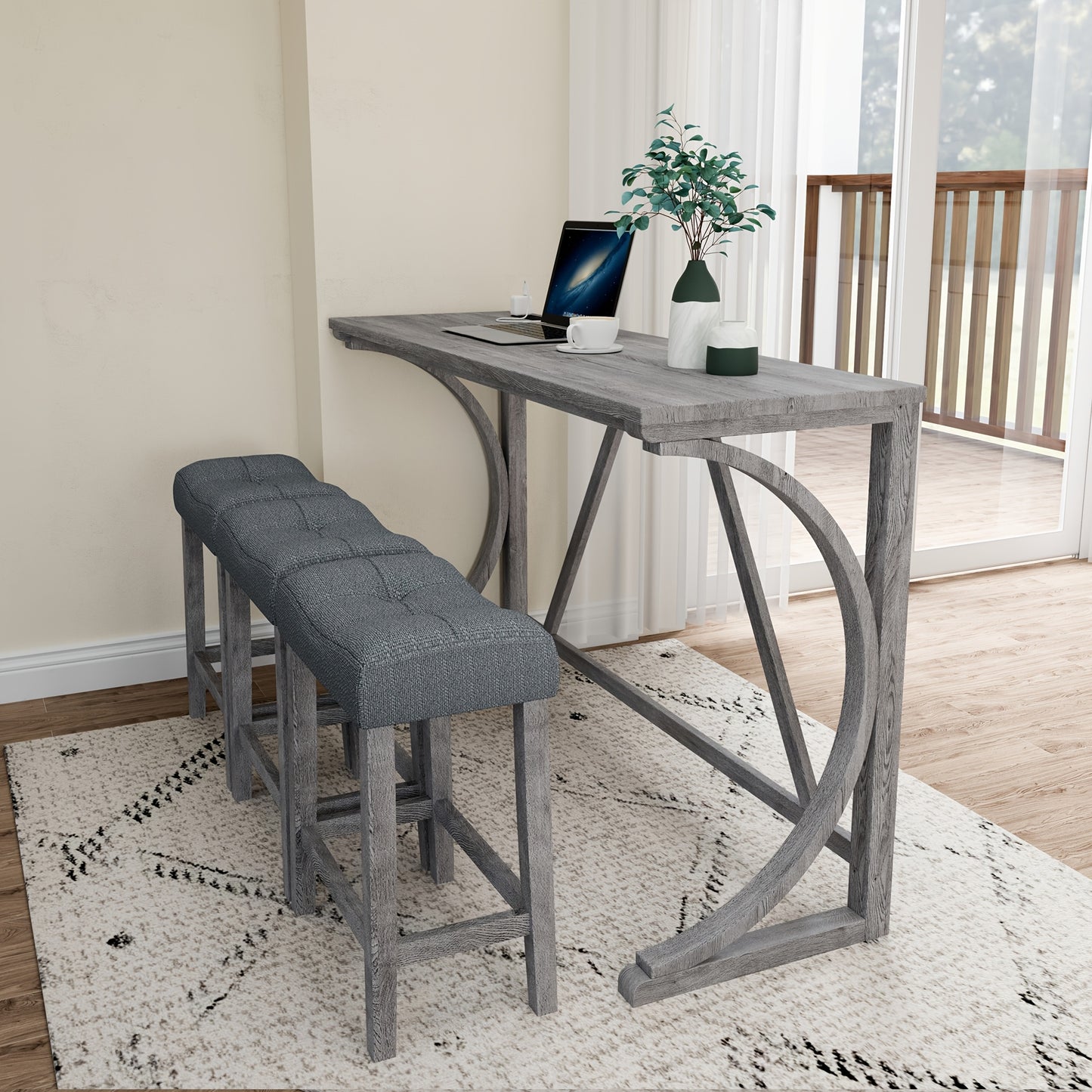MIKIBAMA 4-Piece Industrial Style Bar Table and Chair Set