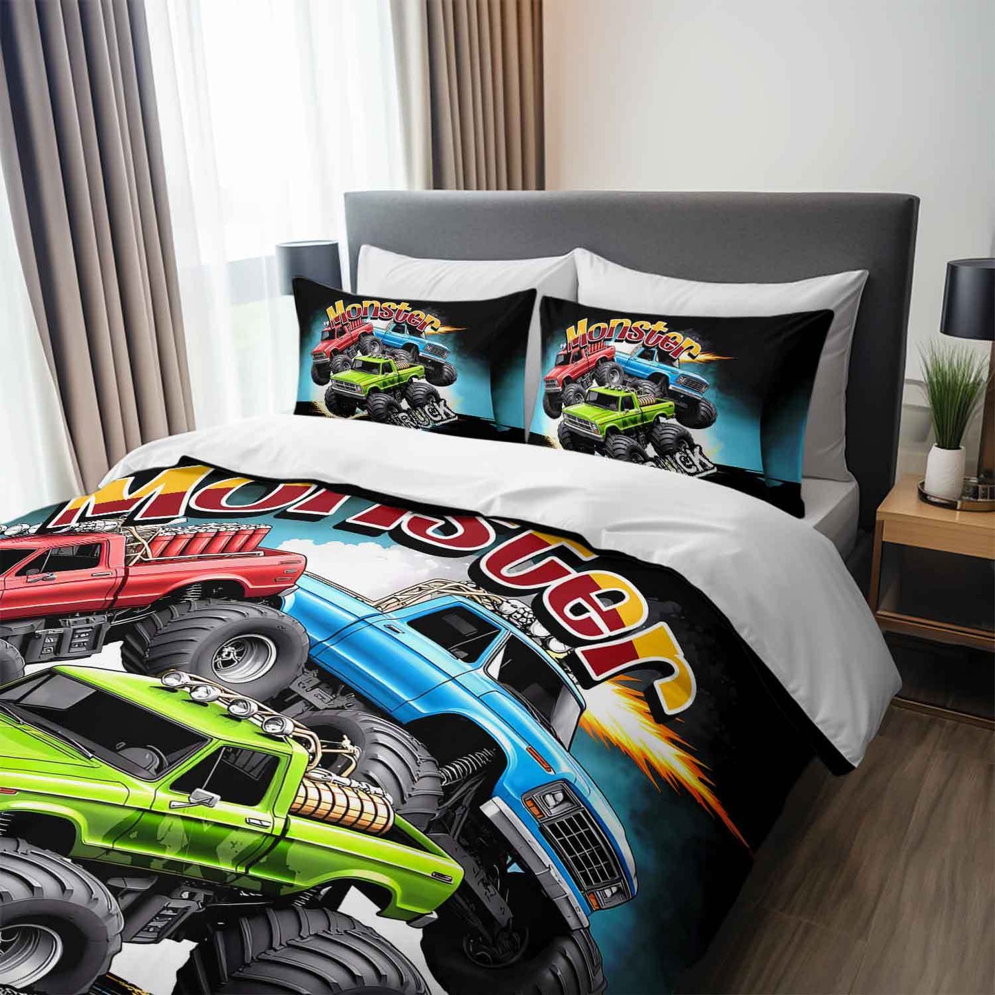 Monster Truck Bedding Set Duvet Cover And Pillowcases All Seasons