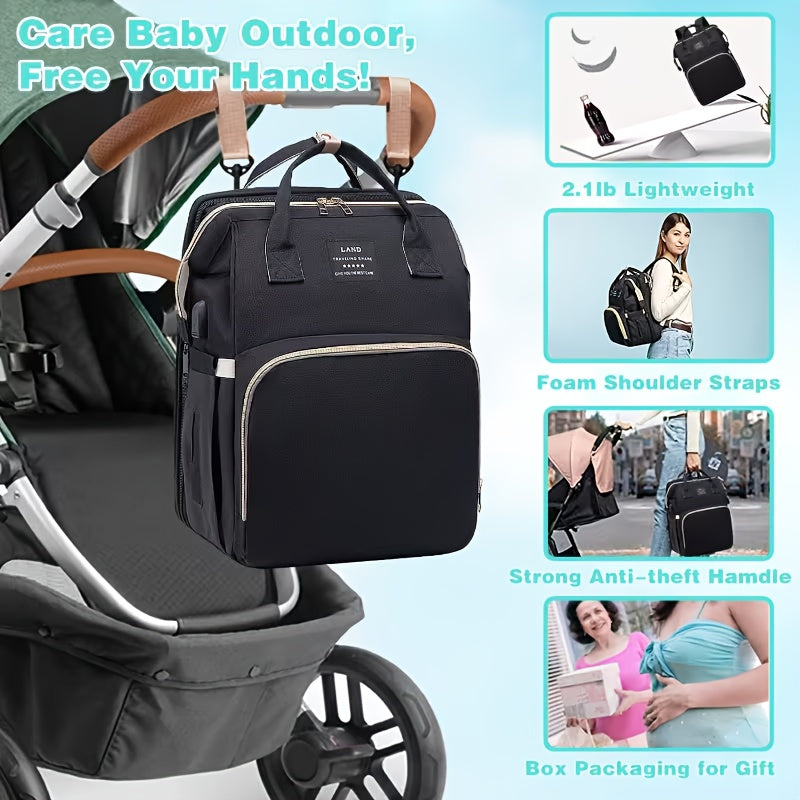 Multi-functional Diaper Bag Backpack | With Baby Carrier and Insulated Bottle Pocket, Large Capacity, Stylish, Polyester, Zipper Closure, Adjustable Shoulder Straps