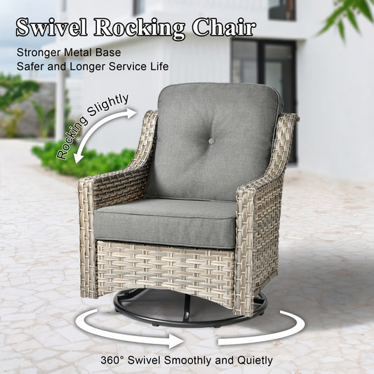 HOOOWOOO Outdoor 360-Degree Swivel Chairs Set With Ottomans And Table