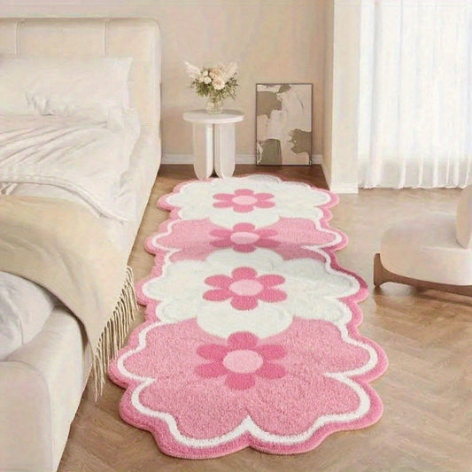 Floral Plush Area Mat With Non Slip Backing Machine Washable