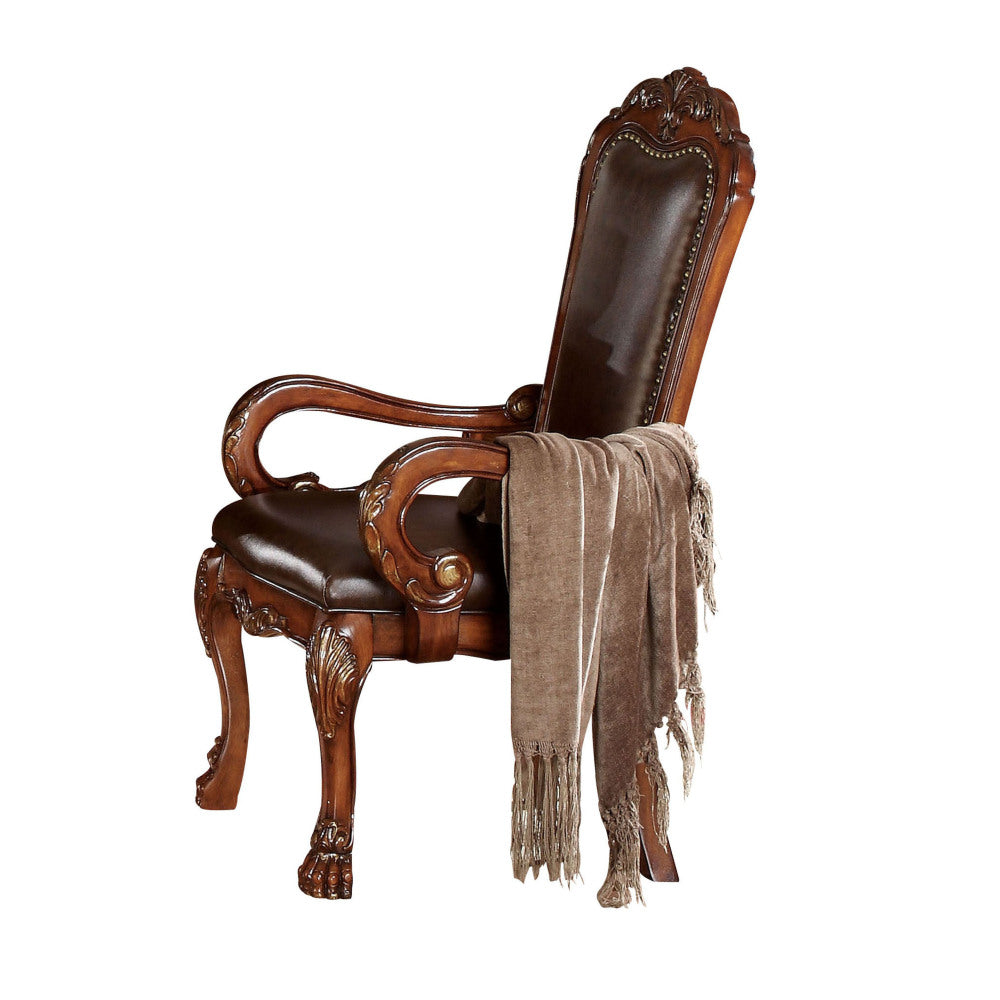 Vinyl Upholstery-Like Arm Chair With Nailhead Trim And Manual Recline