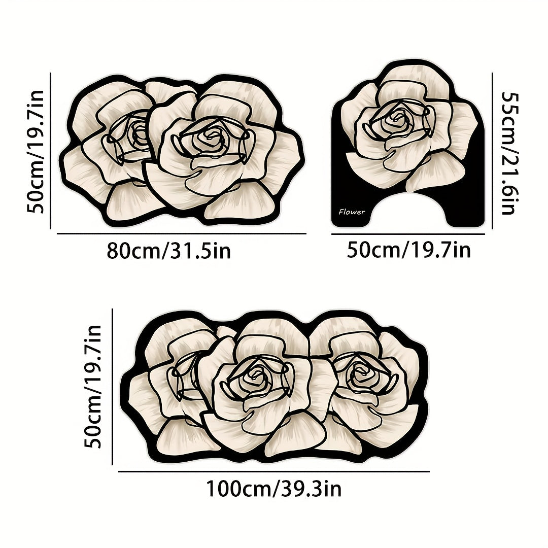 Elegant Floral Diatomite Bathroom Mat Set 3 Piece Non Slip