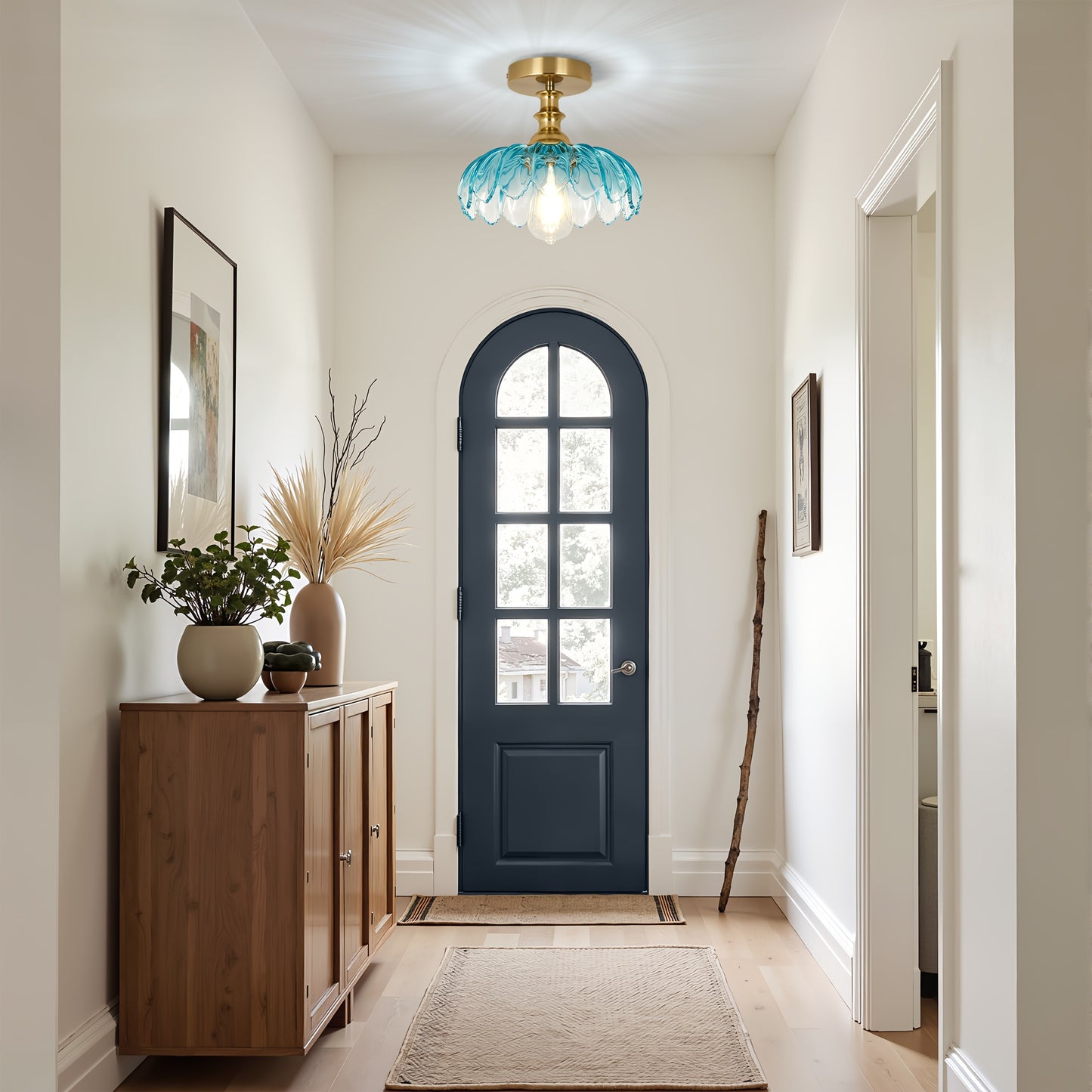 POMITOS Semi-Recessed Retro Gradient Petal Pendant Light Glass Shade