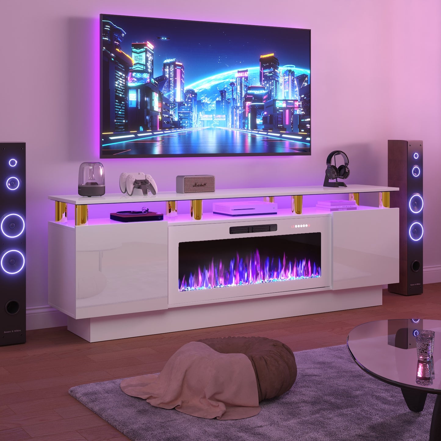 TAVATA Modern Wood Fireplace TV Stand With LED Electric Fireplace