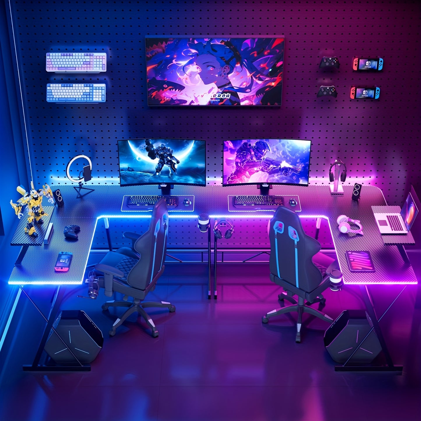 MUSEN L Shaped Gaming Desk With Monitor Stand