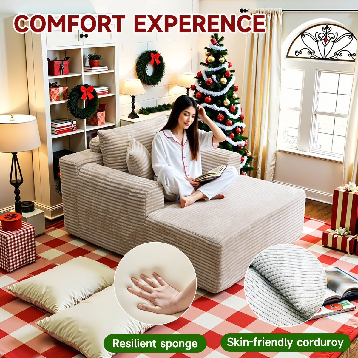 Striped Flannel Lazy Sofa For Cozy Relaxation And Holiday Movies