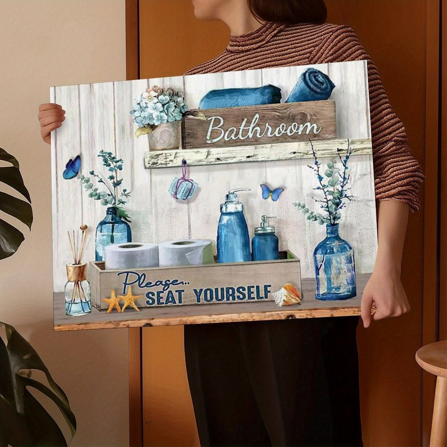 Rustic Wood Frame Canvas Art Please Seat Yourself Humorous Print
