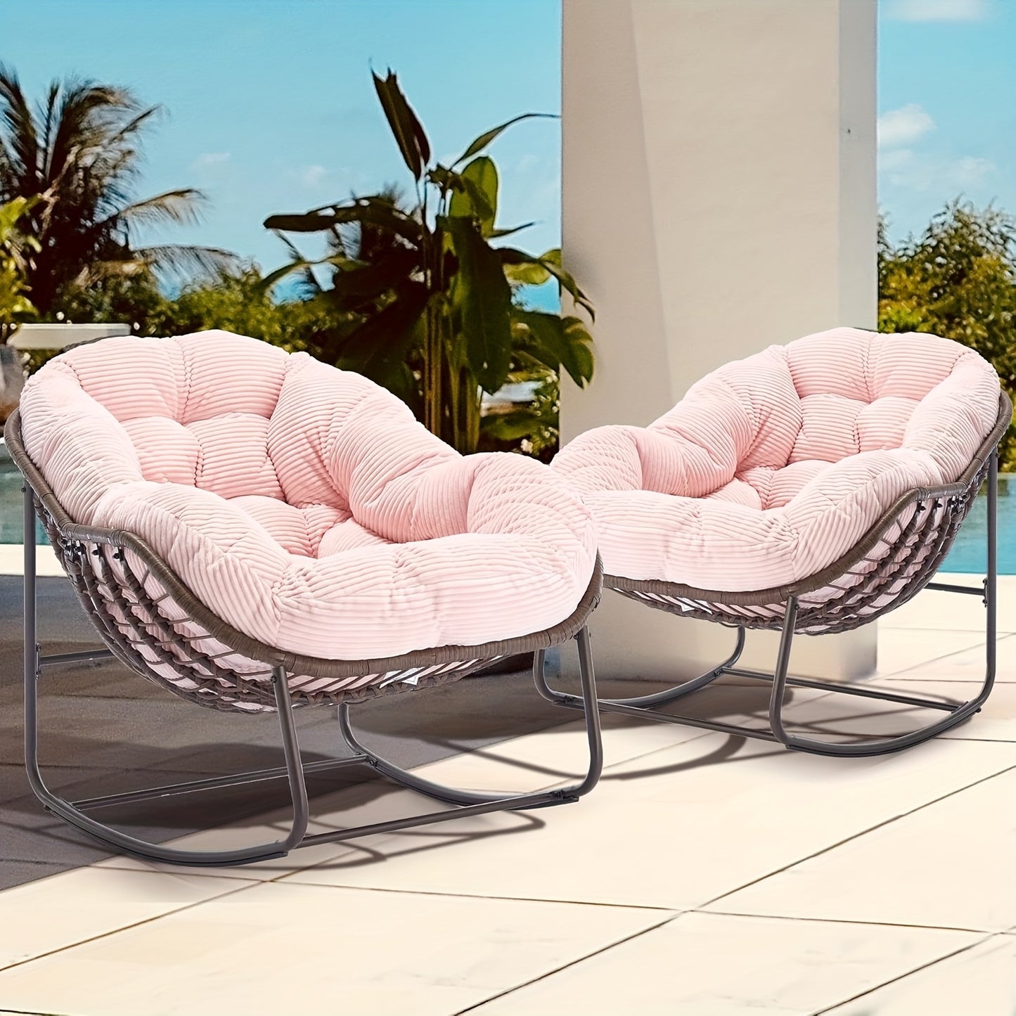 HOMEFUN Papasan Rocking Chair Outdoor Royal Rattan Cushion Two Pack