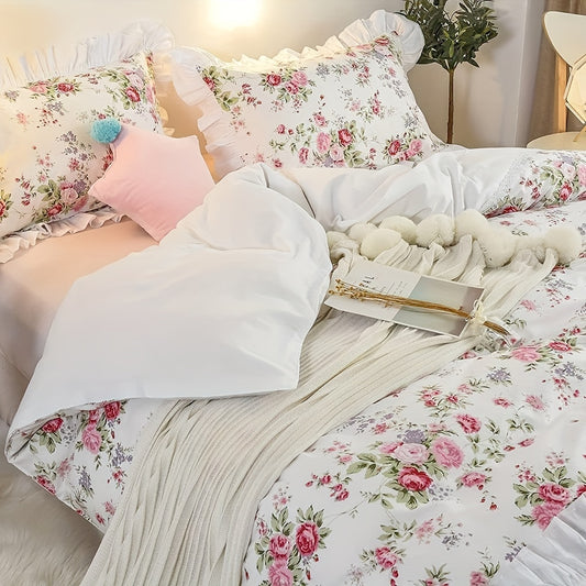 Floral Duvet Cover Set 3Piece Reversible Bulgarian Rose Bedding