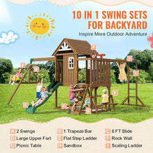 10-In-1 Outdoor Playground Set Swing Slide Climbing Wall Sandbox Fort