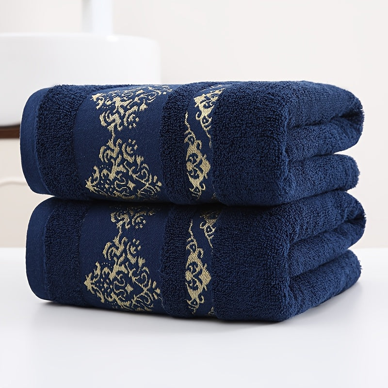 Cotton Bath Towel Set 400 GSM Geometric Embroidery 2 Pieces