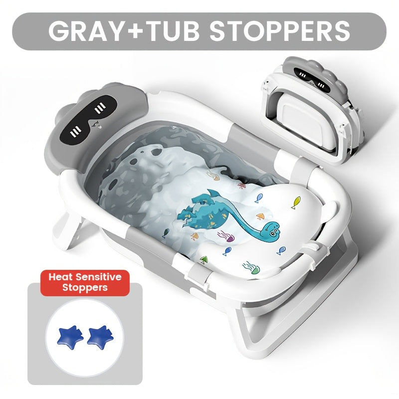 LEOOY Foldable Baby Bathtub With Soft Cushion Dinosaur Pattern