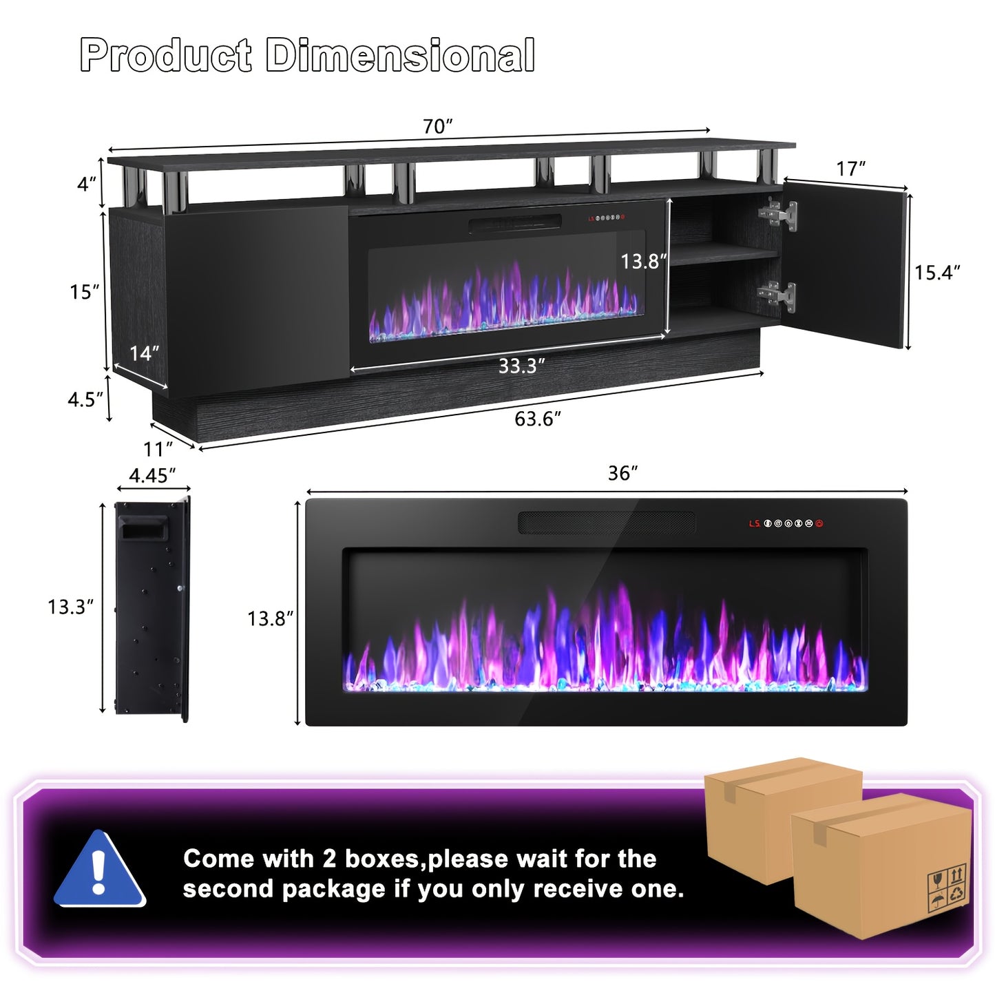 TAVATA Modern Wood Fireplace TV Stand With LED Electric Fireplace