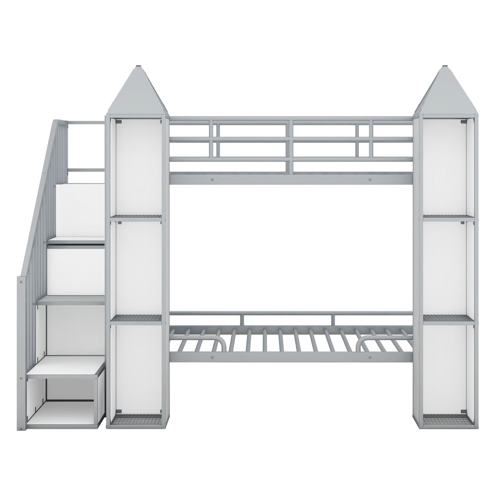 Ridfy Princess Castle Bunk Bed With Wardrobe And Storage Staircase